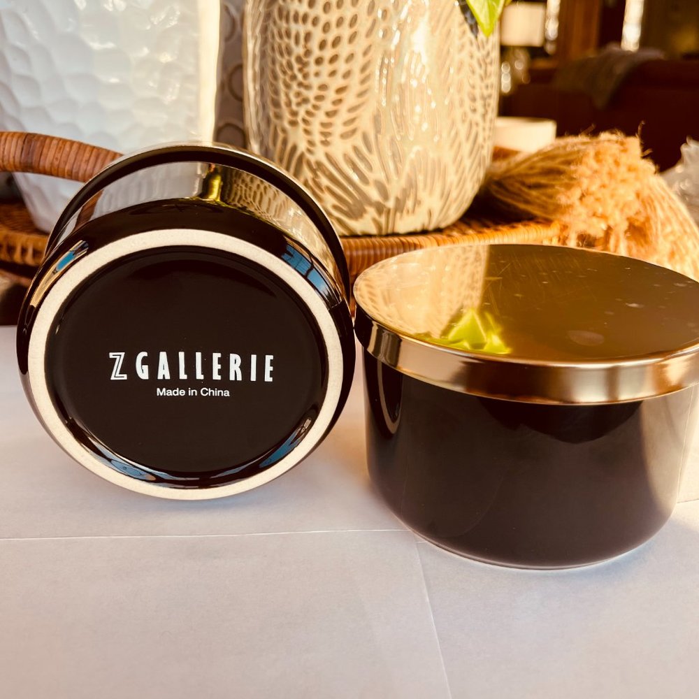NEW IN BOX Z Gallerie Black and Gold Multi Use Storage Duo Ceramic Canisters